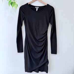 Leith Nordstrom Black Long Sleeve Ruched Bodycon Mini Dress Size Small